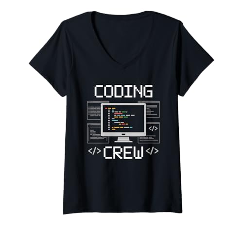 Damen Coding Crew Pixel Art Coding Geeks Computer Geek Programmierung T-Shirt mit V-Ausschnitt Damen Coding Crew Pixel Art Coding Geeks Computer Geek Programmierung T-Shirt mit V-Ausschnitt von Coder Code Binary Coding Programming Programmer