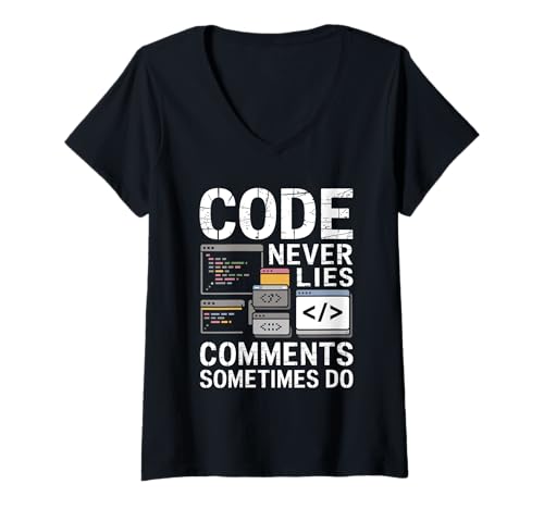 Damen Code lügt nie, Kommentare manchmal Vintage Code T-Shirt mit V-Ausschnitt Damen Code lügt nie, Kommentare manchmal Vintage Code T-Shirt mit V-Ausschnitt von Coder Computer Geek Binary Coding Coding Geeks