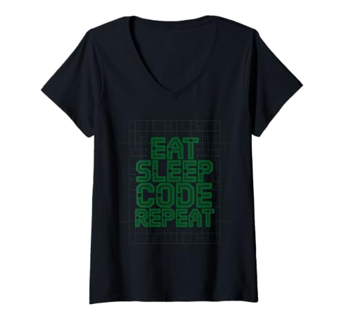 Damen Eat Sleep Code im Circuit-Stil wiederholen T-Shirt mit V-Ausschnitt Damen Eat Sleep Code im Circuit-Stil wiederholen T-Shirt mit V-Ausschnitt von Coder Life Circuit Board Graphics