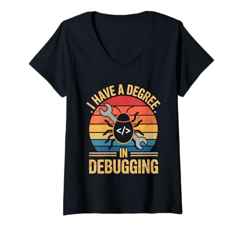 Damen Ich habe einen Abschluss in Debugging Retro Coding Geeks für Männer T-Shirt mit V-Ausschnitt Damen Ich habe einen Abschluss in Debugging Retro Coding Geeks für Männer T-Shirt mit V-Ausschnitt von Coder Programmer Programming Computer Geek Geeks