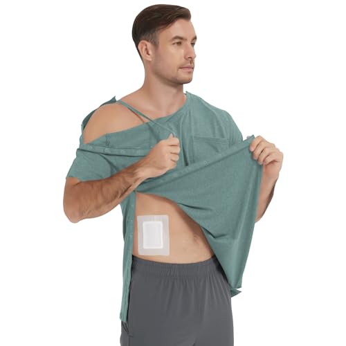 Baumwoll-T-Shirt für Herren, nach Schulter-Operationen, Kleidung nach Rotatorenmanschette, Chirurgie, Chemo-Port-Zugangs-T-Shirt mit Druckknöpfen, Leinengrün, XX-Large Baumwoll-T-Shirt für Herren, nach Schulter-Operationen, Kleidung nach Rotatorenmanschette, Chirurgie, Chemo-Port-Zugangs-T-Shirt mit Druckknöpfen, Leinengrün, XX-Large von Codida