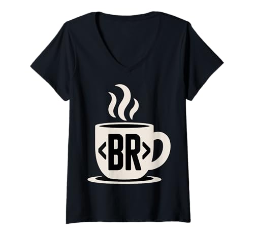 Damen Lustiger Code Break Kaffee T-Shirt mit V-Ausschnitt von Coding Apparel