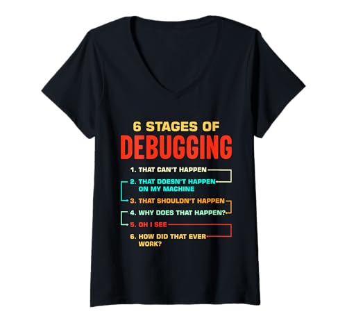 Damen 6 Stufen des Debugging T-Shirt mit V-Ausschnitt Damen 6 Stufen des Debugging T-Shirt mit V-Ausschnitt von Coding Designs