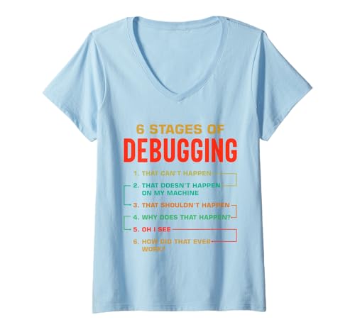 Damen 6 Stufen des Debugging T-Shirt mit V-Ausschnitt Damen 6 Stufen des Debugging T-Shirt mit V-Ausschnitt von Coding Designs