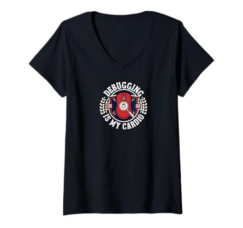 Damen Debugging Is My Cardio Programmer Coder Funny T-Shirt mit V-Ausschnitt Damen Debugging Is My Cardio Programmer Coder Funny T-Shirt mit V-Ausschnitt von Coding Life Debugging Humor Apparel