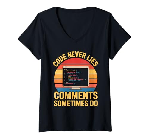 Damen Code lügt nie, Kommentare tun manchmal Retro-Programmierung T-Shirt mit V-Ausschnitt Damen Code lügt nie, Kommentare tun manchmal Retro-Programmierung T-Shirt mit V-Ausschnitt von Coding Programming Programmer Geeks Binary Coding