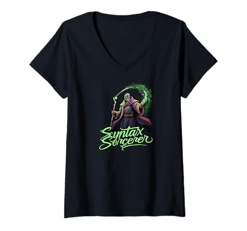 Damen Syntax Sorcerer Coding Wizard Funny Programmer T-Shirt mit V-Ausschnitt Damen Syntax Sorcerer Coding Wizard Funny Programmer T-Shirt mit V-Ausschnitt von Coding Sorcerer Programmer Developer Geek Designs