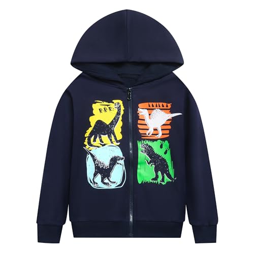 Codkkre Kapuzenjacke Jungen Sweatjacke Kinder Jungs Zip Up Hoodie Jungen Dino Kapuzenpullover mit Reißverschluss 2-11 Jahre, Stil 4, 128 von Codkkre