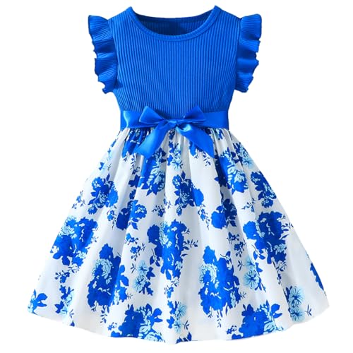 Codkkre Mädchen Kleid Blumen Bowknot Kinder Kleider Rüschenärmel A-Linie Mädchen Kleid Sommer Ostern Mädchen Kleid Rundhals Blaue Rose 116 Codkkre Mädchen Kleid Blumen Bowknot Kinder Kleider Rüschenärmel A-Linie Mädchen Kleid Sommer Ostern Mädchen Kleid Rundhals Blaue Rose 116 von Codkkre