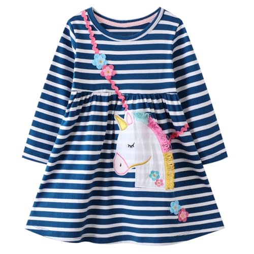 Codkkre Mädchen Kleider Einhorn Kleid Langarm Baumwolle Herbst Winter T-Shirt Kleider für Mädchen 116 von Codkkre