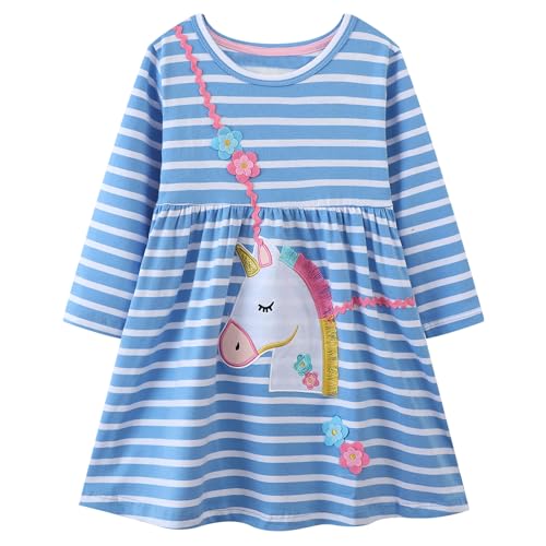Codkkre Mädchen Kleider Einhorn Kleid Langarm Baumwolle Herbst Winter T-Shirt Kleider für Mädchen 92 von Codkkre