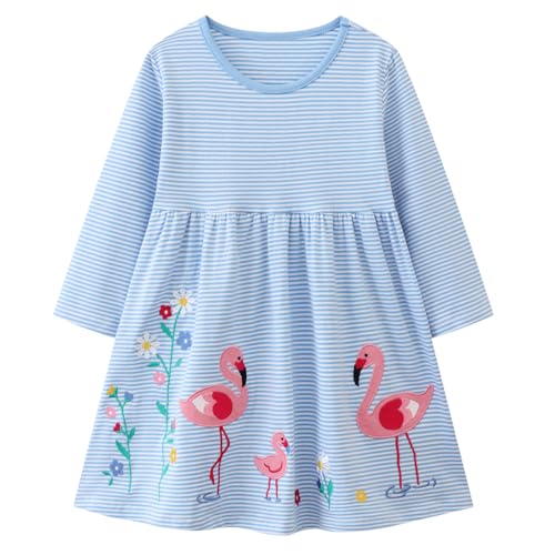 Codkkre Mädchen Kleider Flamingo Kleid Langarm Baumwolle Herbst Winter T-Shirt Kleider für Mädchen 104 von Codkkre
