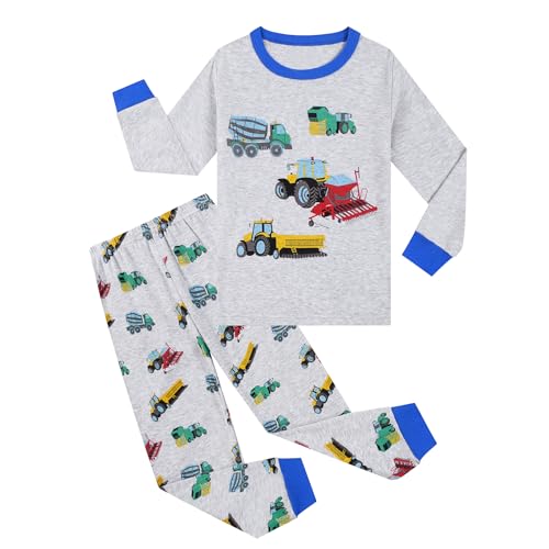 Codkkre Schlafanzug Jungen Kinder Pyjama Junge Auto Langarm Baumwolle Winter Weihnachten Nachtwäsche Gr.98, Grau/LKW von Codkkre