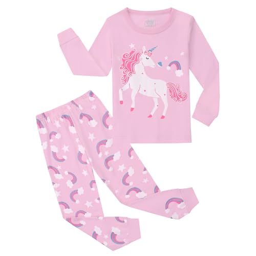 Codkkre Schlafanzug Mädchen Einhorn Kinder Pyjama Baumwolle Langarm Winter Unicorn Schlafanzüge Zweiteiliger Größe 146, Rosa/Einhorn von Codkkre