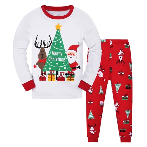 Codkkre Weihnachts Schlafanzug Kinder Unisex Jungen Mädchen Weihnachten Nachtwäsche Langarm Baumwolle Christmas Pyjama Set 2-12 Jahre, Stil 1, 4 Jahre von Codkkre