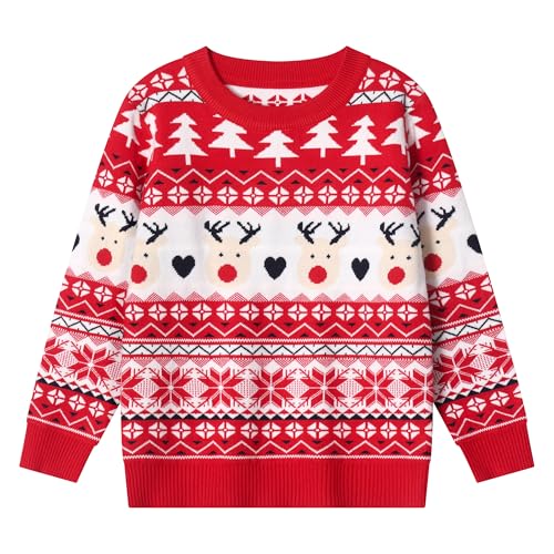 Codkkre Weihnachtspullover Kleinkind Weihnachts Sweatshirt Kinder Mädchen Jungen Weihnachten Pullover Baby Junge Weihnachtspulli Weihnachtskleidung (Weihnachtsbaum/Rot 1, 110) von Codkkre