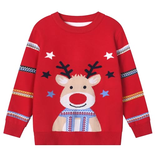 Codkkre Weihnachtspullover Kleinkind Weihnachts Sweatshirt Kinder Mädchen Jungen Weihnachten Pullover Baby Junge Weihnachtspulli Weihnachtskleidung (Weihnachtselch/Rot 1, 116) von Codkkre