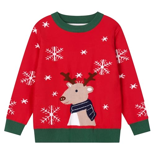 Codkkre Weihnachtspullover Kleinkind Weihnachts Sweatshirt Kinder Mädchen Jungen Weihnachten Pullover Baby Junge Weihnachtspulli Weihnachtskleidung (Weihnachtselch/Rot 2, 104) von Codkkre