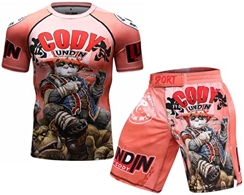 Cody Lundin Herren-Kompressions-Shorts, kurze Ärmel und Thai-Shorts, Kampfsport, MMA, Kickboxen, Training, Sport, Anzug für Herren, Stil H, M von Cody Lundin