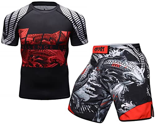 Cody Lundin Herren Kompressions-Shorts Kurzarm und Thai-Shorts Fight MMA Kickboxen Shorts Training Sport Anzug für Herren, Stil D, L von Cody Lundin