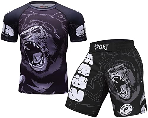 Cody Lundin Herren Kompressions-Shorts Kurzarm und Thai-Shorts Fight MMA Kickboxen Shorts Training Sport Anzug für Herren, Stil J, XL von Cody Lundin