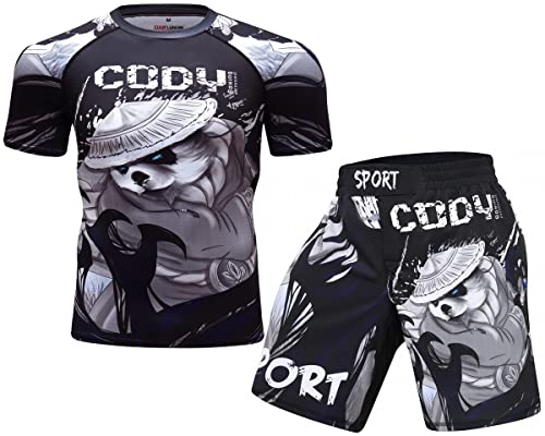 Cody Lundin Herren-Kompressions-Shorts, kurze Ärmel und Thai-Shorts, Kampfsport, MMA, Kickboxen, Training, Sport, Anzug für Herren, Stil K, M von Cody Lundin