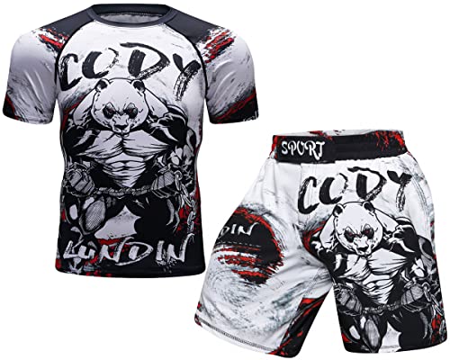 Cody Lundin Herren-Kompressions-Shorts, kurze Ärmel und Thai-Shorts, Kampfsport, MMA, Kickboxen, Training, Sport, Anzug für Herren, Style E, M von Cody Lundin