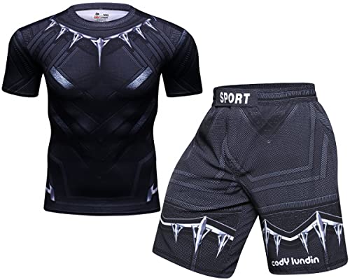 Cody Lundin Herren Kompressions-Shorts, kurze Ärmel und Thai-Shorts, leicht, elastischer Bund, modisch, Kickboxen, Training, Sportanzug für Herren, Stil B, L von Cody Lundin