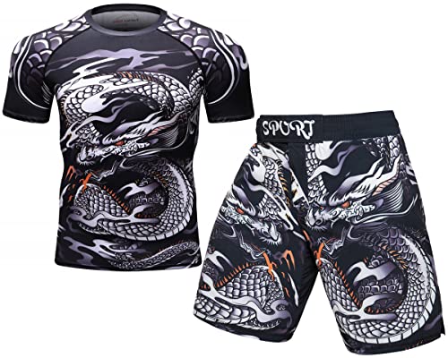 Cody Lundin Herren Kompressions-Shorts Kurzarm und Thai-Shorts für MMA Kickboxen Training - Sportanzug, Stil B, XL von Cody Lundin