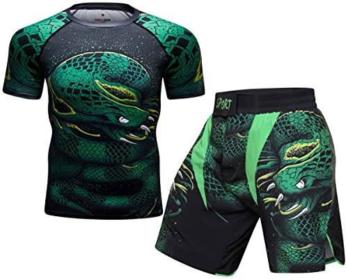 Cody Lundin Herren Kompressions-Shorts Kurzarm und Thai-Shorts Fight MMA Kickboxen Shorts Training Sport Anzug für Herren, Stil F, L von Cody Lundin