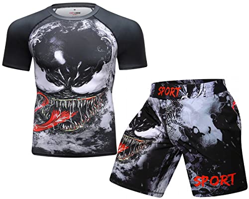 Cody Lundin Herren-Kompressions-Shorts, kurze Ärmel und Thai-Shorts, Kampfsport, MMA, Kickboxen, Training, Sport, Anzug für Herren, Stil G, M von Cody Lundin