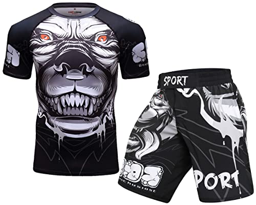 Cody Lundin Herren-Kompressions-Shorts, kurze Ärmel und Thai-Shorts, Kampfsport, MMA, Kickboxen, Training, Sport, Anzug für Herren, Stil I, M von Cody Lundin