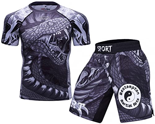 Cody Lundin Herren Kompressions-Shorts Kurzarm und Thai-Shorts Fight MMA Kickboxen Shorts Training Sport Anzug für Herren, Stil M, L von Cody Lundin