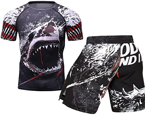 Cody Lundin Herren-Kompressions-Shorts, kurze Ärmel und Thai-Shorts, Kampfsport, MMA, Kickboxen, Training, Sport, Anzug für Herren, Style C, M von Cody Lundin