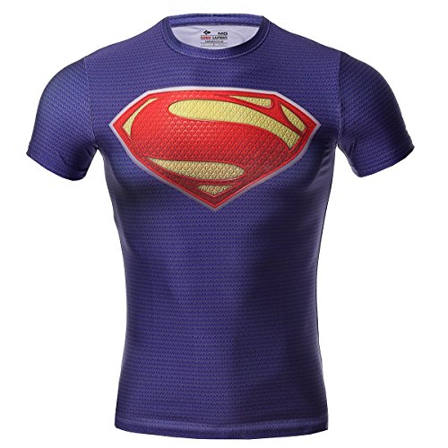 Cody Lundin Herren Kompressionsshirt mit Superman-Motiv, 3D-Digitaldruck, kurzärmelig M Violett von Cody Lundin