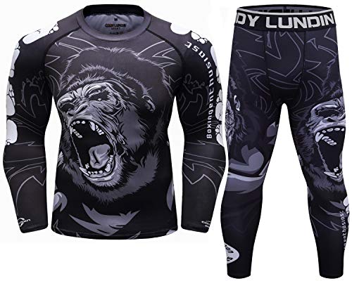 Cody Lundin Kompressions-Set für Herren, langärmelig, Kompressionsshirt und Hose, Oberteil, langärmelig, Sport, enganliegend, schnelltrocknend, Fitnessanzug für Herren, Stil DD, L von Cody Lundin