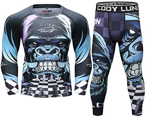 Cody Lundin Kompressionsset Herren Langarm Kompressionsshirt und Hose Top Langarm Sport Enge Basisschicht Schnell Trocknend Fitnessanzug für Herren, Stil Q, XXL von Cody Lundin