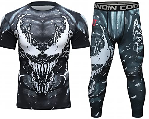 Cody Lundin Kompressionsset Herren Kurzarm Kompressionsshirt und Hose Oberteil Shirt Kurzarm Sport Enge Basisschicht Schnell Trocken Fitness Anzug für Herren, Stil H, XL von Cody Lundin