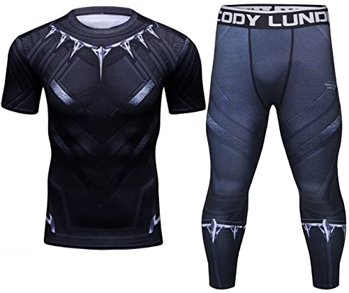 Cody Lundin Kompressionsset Herren Kurzarm Kompressionsshirt und Hose Oberteil Shirt Kurzarm Sport Enge Basisschicht Schnell Trocken Fitness Anzug für Herren, Style C, XL von Cody Lundin