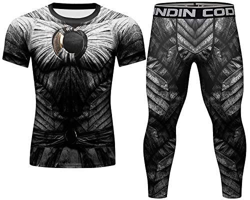 Cody Lundin Kompressionsset Herren Kurzarm Kompressionsshirt und Hose Top Shirt Kurzarm Sport Enge Basisschicht Schnell Trocknen Fitnessanzug für Herren, Stil J, L von Cody Lundin