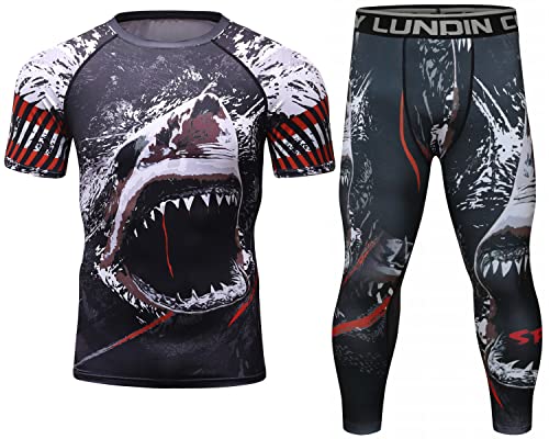 Cody Lundin Kompressionsset Herren Kurzarm Kompressionsshirt und Hose Top Shirt Kurzarm Sport Enge Basisschicht Schnell Trocknend Fitnessanzug, Stil I, XL von Cody Lundin