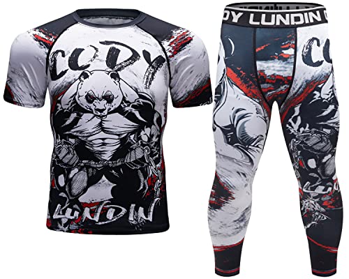 Cody Lundin Kompressionsset Herren Kurzarm Kompressionsshirt und Hose Top Shirt Kurzarm Sport Enge Basisschicht Schnell Trocknend Fitnessanzug, Stil J, XL von Cody Lundin