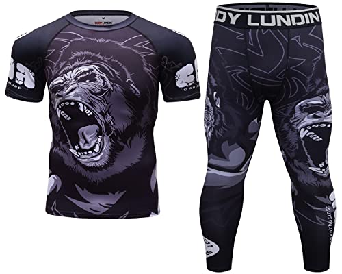 Cody Lundin Kompressionsset Herren Kurzarm Kompressionsshirt und Hose Top Shirt Kurzarm Sport Enge Basisschicht Schnell Trocknend Fitnessanzug, Stil P, M von Cody Lundin