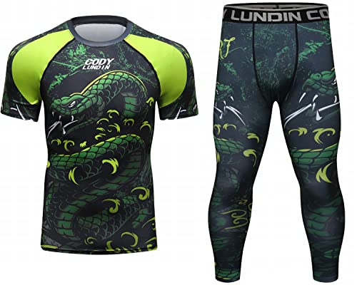 Cody Lundin Kompressionsset Herren Kurzarm Kompressionsshirt und Hose Top Shirt Kurzarm Sport Enge Basisschicht Schnell Trocknend Fitnessanzug, Style N, Large von Cody Lundin