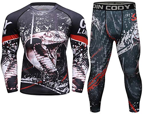 Cody Lundin Kompressionsset Herren Langarm Kompressionsshirt und Hose Top Langarm Sport Enge Basisschicht Schnell Trocknen Fitnessanzug für Herren, Stil J, L von Cody Lundin