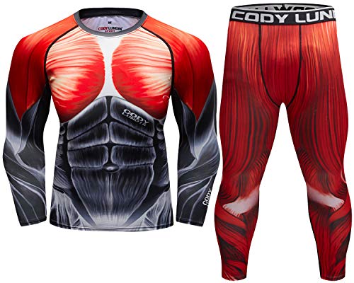 Cody Lundin Kompressionsset Herren Langarm Kompressionsshirt und Hose Top Langarm Sport Enge Basisschicht Schnell Trocknen Fitnessanzug für Herren, Stil M, XL von Cody Lundin