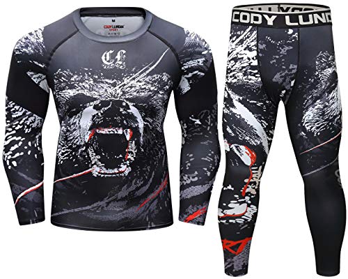 Cody Lundin Kompressions-Set für Herren, langärmelig, Kompressionsshirt und Hose, Oberteil, langärmelig, Sport, enganliegend, schnelltrocknend, Fitnessanzug für Herren, Stil S, L von Cody Lundin