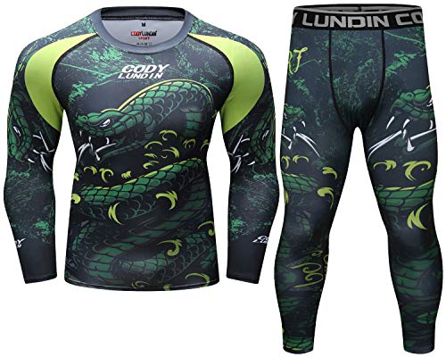 Cody Lundin Kompressions-Set für Herren, langärmelig, Kompressionsshirt und Hose, Oberteil, langärmelig, Sport, enganliegend, schnelltrocknend, Fitnessanzug für Herren, Stil U, XL von Cody Lundin