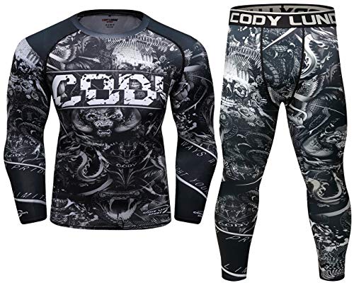 Cody Lundin Kompressionsset Herren Langarm Kompressionsshirt und Hose Top Langarm Sport Enge Basisschicht Schnell Trocknen Fitnessanzug für Herren, Stil W, XL von Cody Lundin