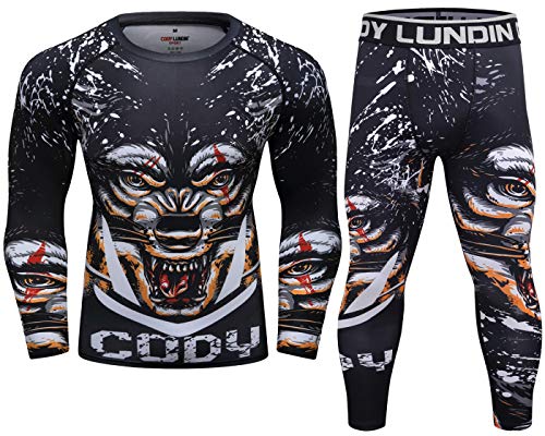 Cody Lundin Kompressions-Set für Herren, langärmelig, Kompressionsshirt und Hose, Oberteil, langärmelig, Sport, enganliegend, schnelltrocknend, Fitnessanzug für Herren, Stil X, L von Cody Lundin